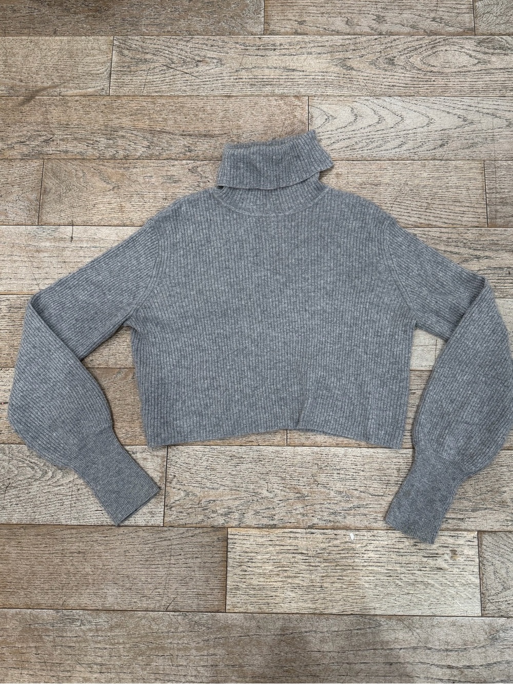 Reformation Cropped Cashmere Turtleneck Sweater Gray Size S Balloon Sleeve